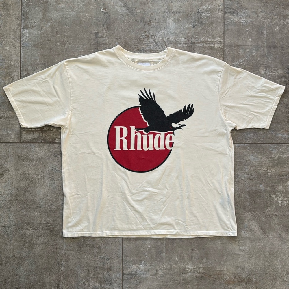Rhude Cream and Red Short Sleeve Tee